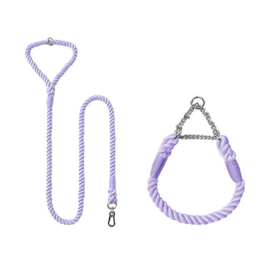 Paw Trails Lilac Rope Collar and Lead